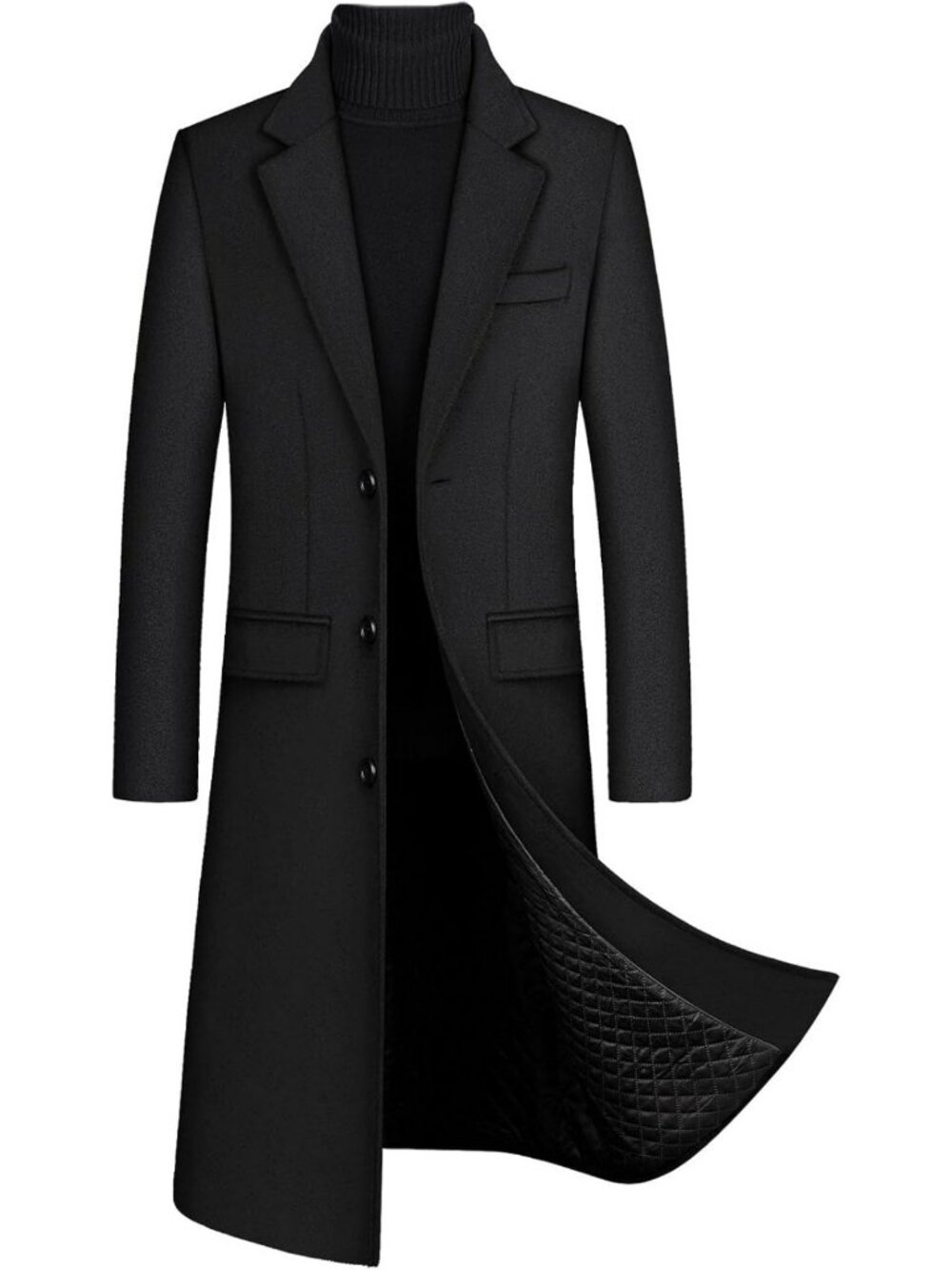 Men's Winter Quilted Trench Coat | Long Wool Overcoat | Stylish Pea Coat